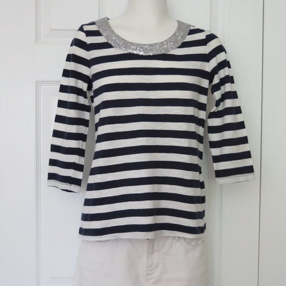 BANANA REPUBLIC - Sequin neck stripe top - Picture 1 of 7